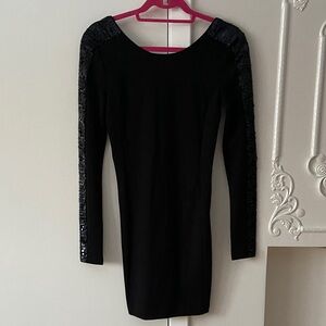 Armani exchange above knee Elegant Black Long Sleeve Dress w/ sequins sleeves S